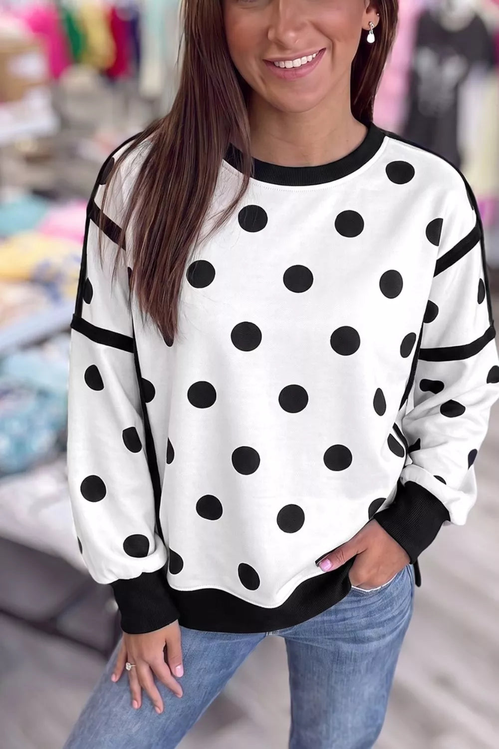 Trendsi Polka Dot Crew Neck Sweatshirt -