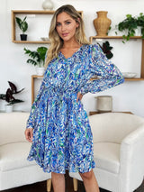 Trendsi Double Take Full Size Printed Drawstring Waist Long Sleeve Dress -