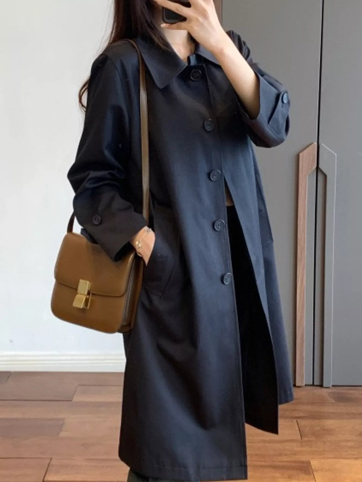 Navy single-breasted trench coat