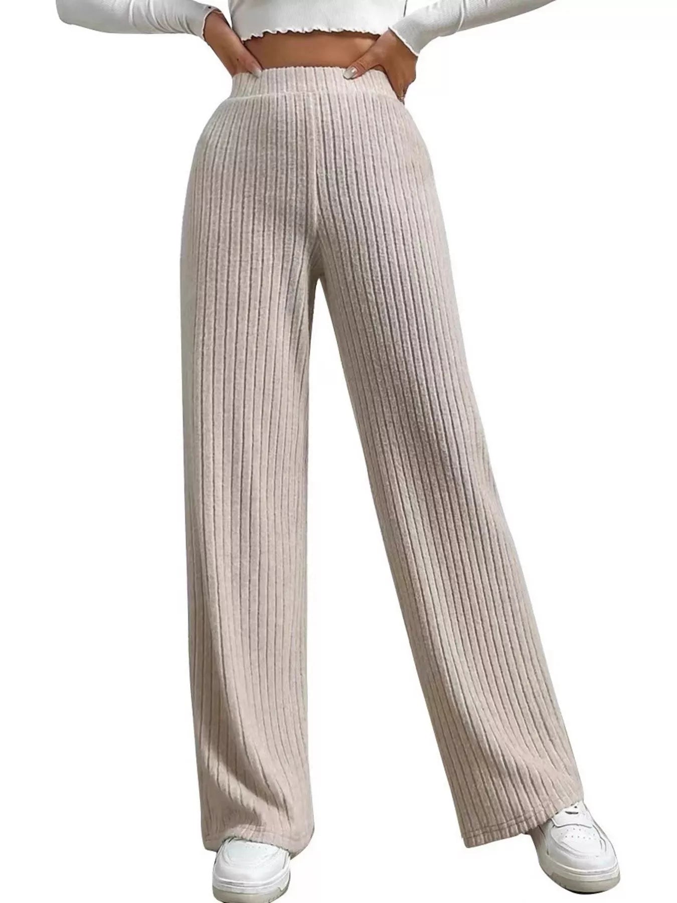 Trendsi Ribbed Knit Wide-Leg Sweater Pants -