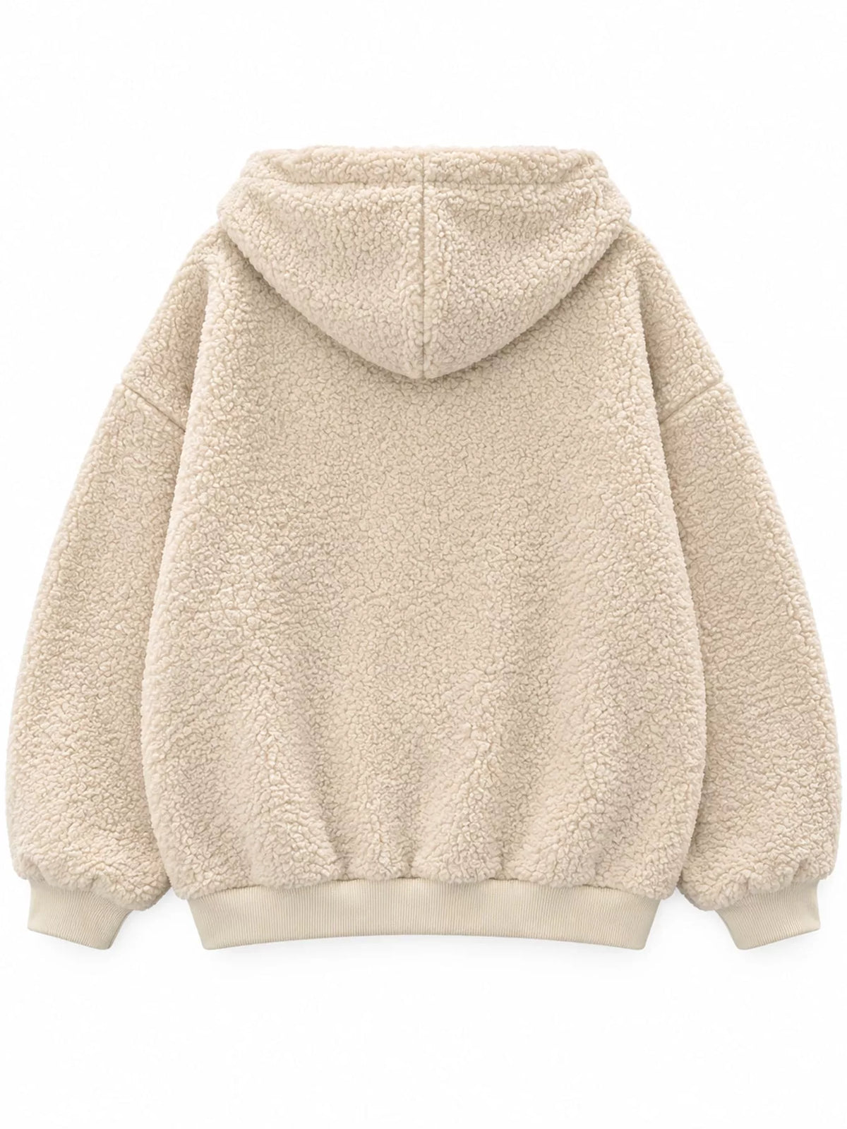Oversized Drawstring Sherpa Hoodie — back view