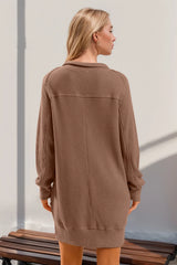 Trendsi Double Take Waffle Long Sleeve Mini Dress with Pockets -