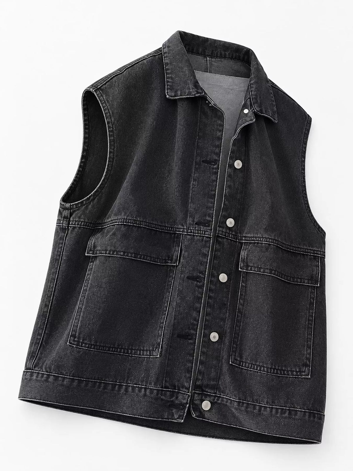 Black vintage washed sleeveless denim jacket vest
