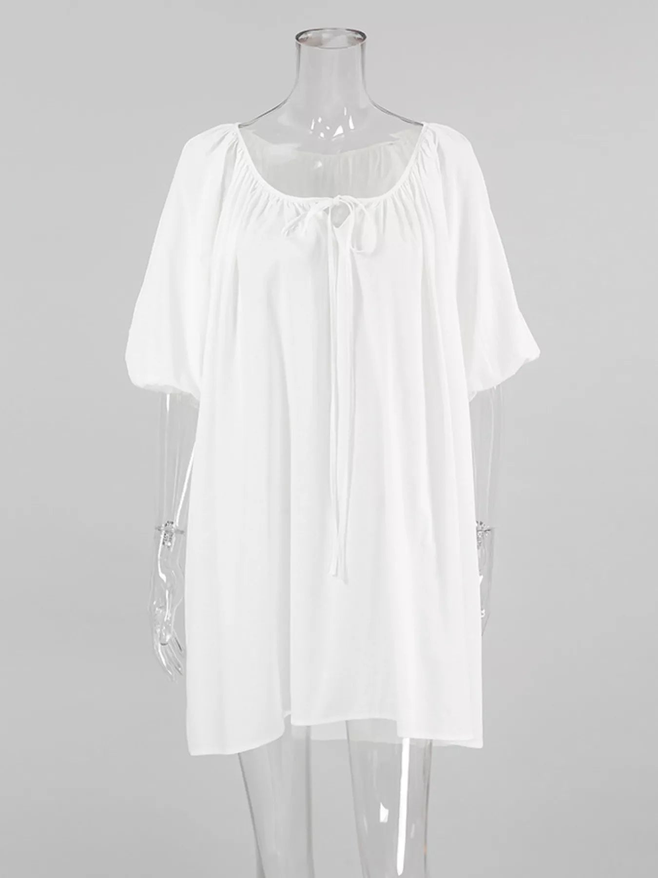 Trendsi Tie Neck Puff Sleeve Lounge Dress -