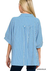 Trendsi Zenana Oversized Stripe Button Down Shirt -