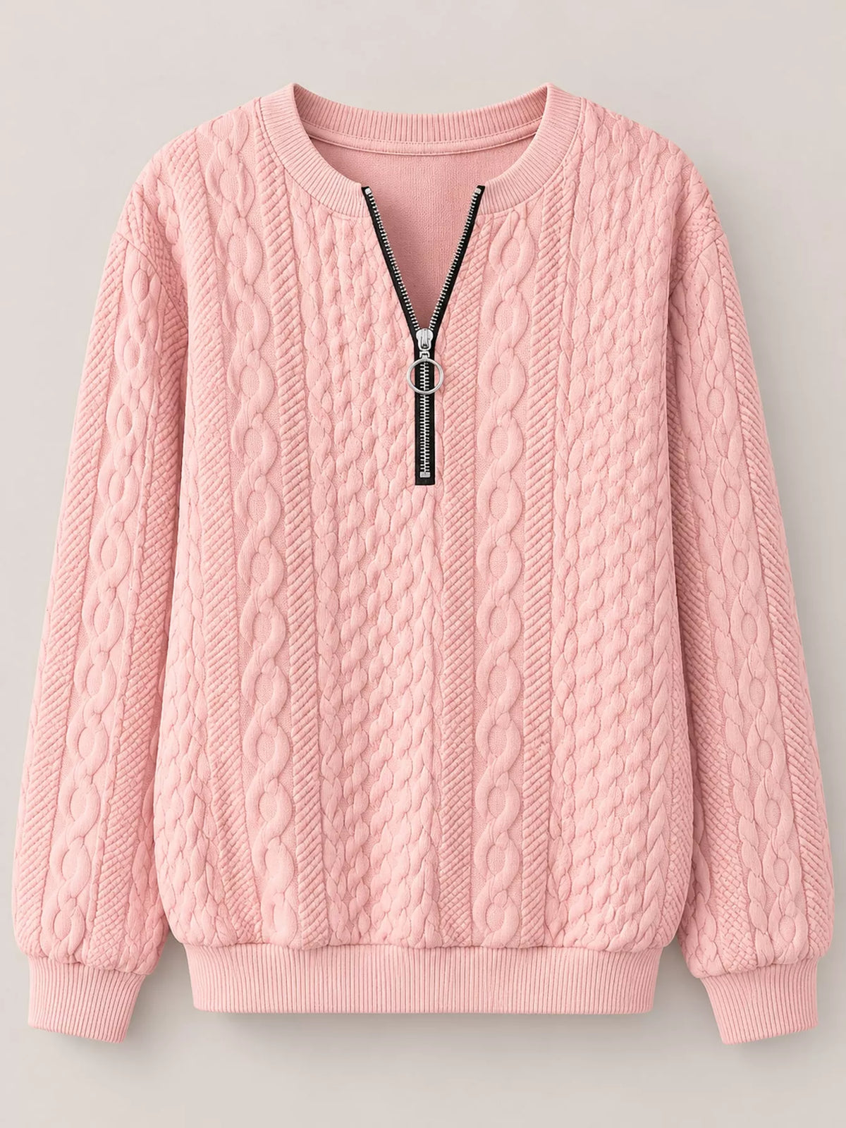 Quarter-Zip Cable Knit Sweatshirt — garment front