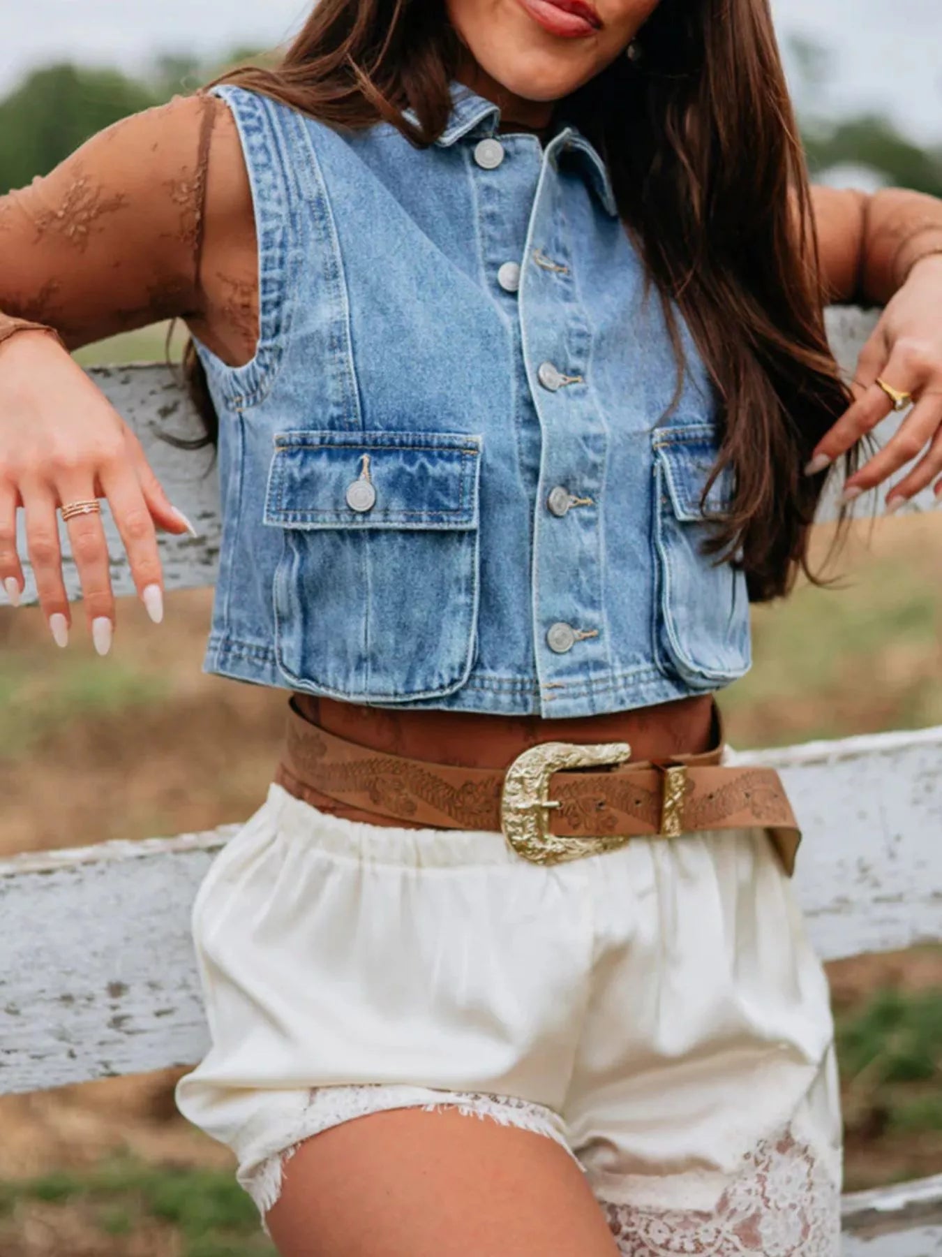 Trendsi Sleeveless Cropped Denim Vest -