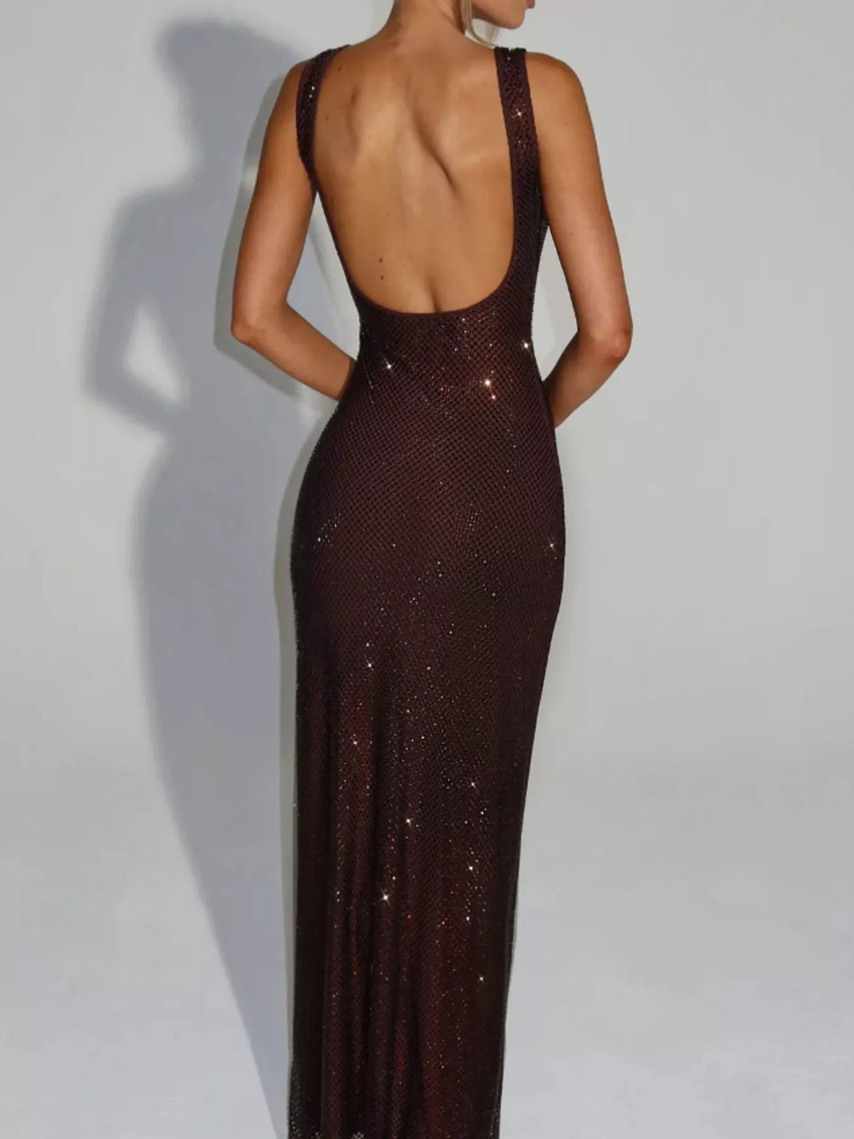 Square neck sleeveless maxi dress, back view