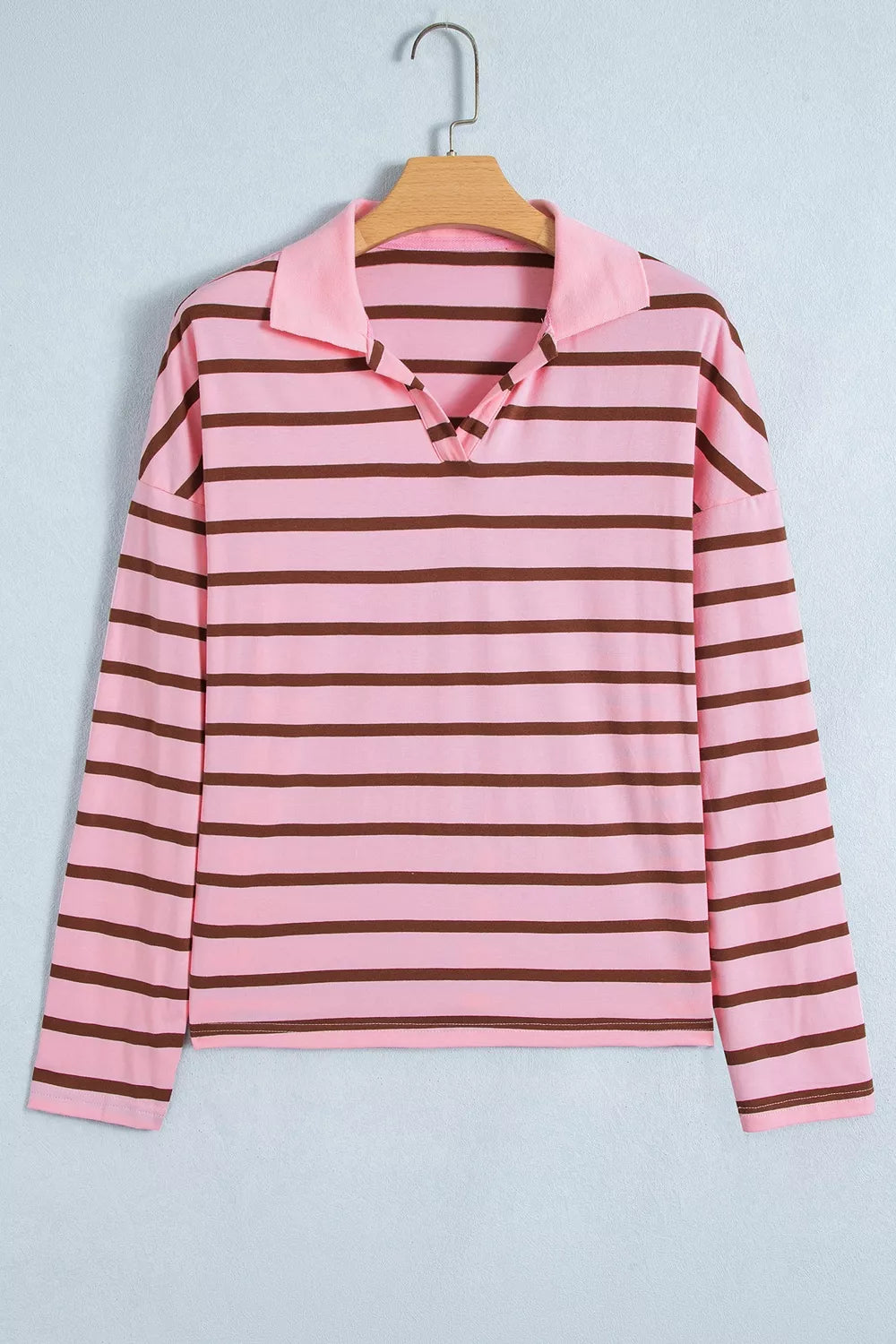 Trendsi Stripe Striped Long Sleeve Collar Shift Top -