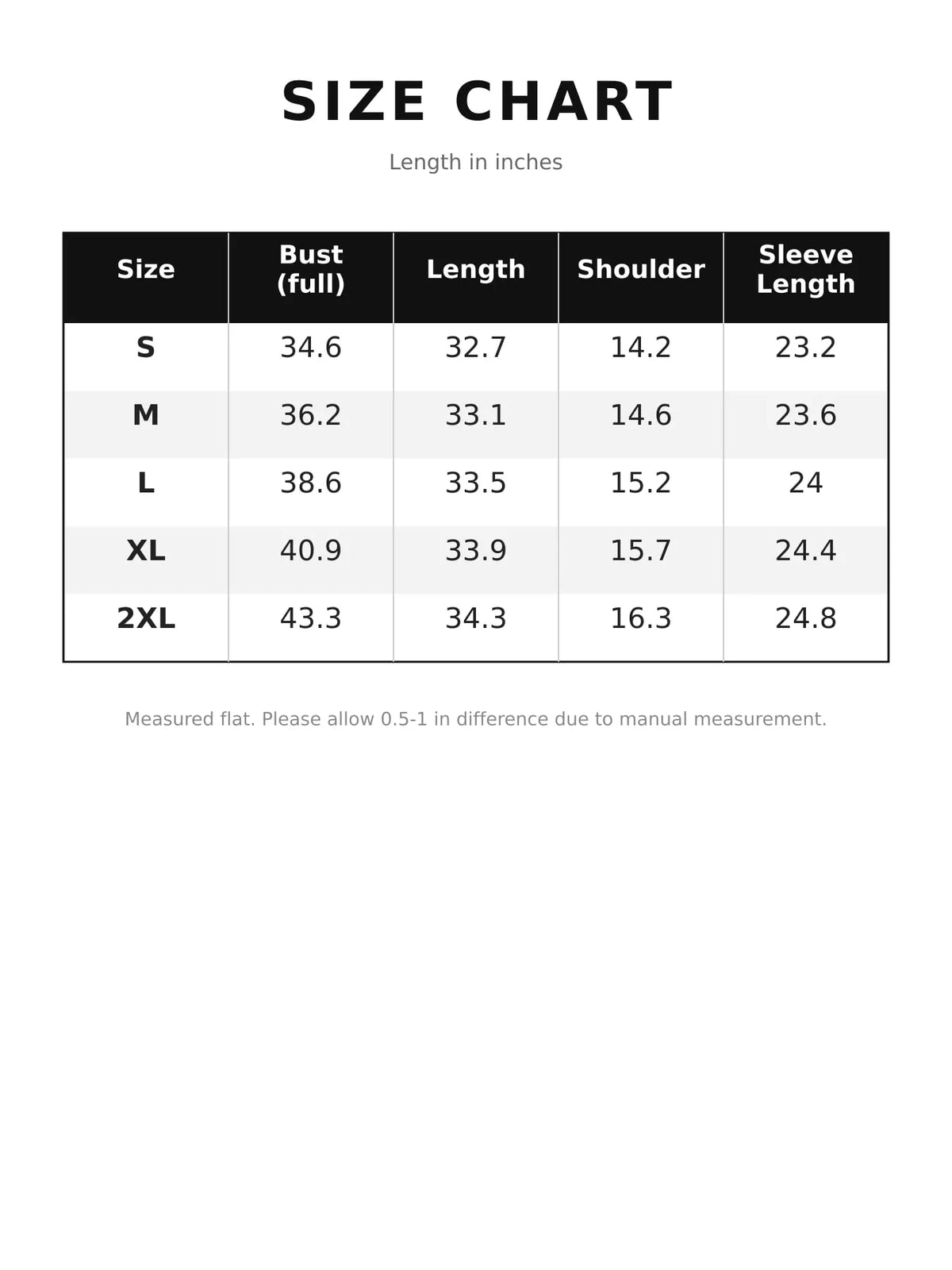 Size chart for ribbed knit open front cardigan