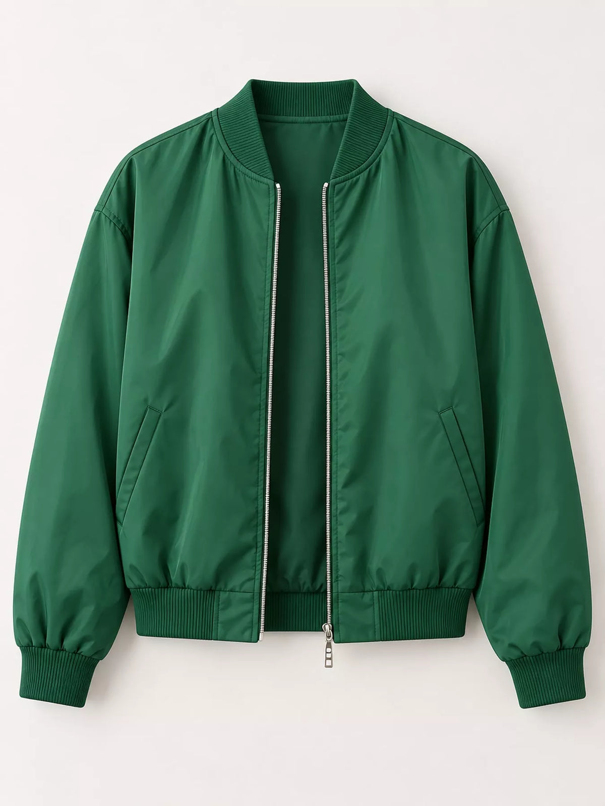 Green zip-up bomber jacket