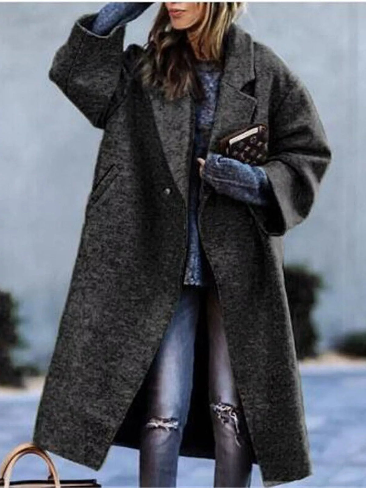 Charcoal lapel collar one button coat
