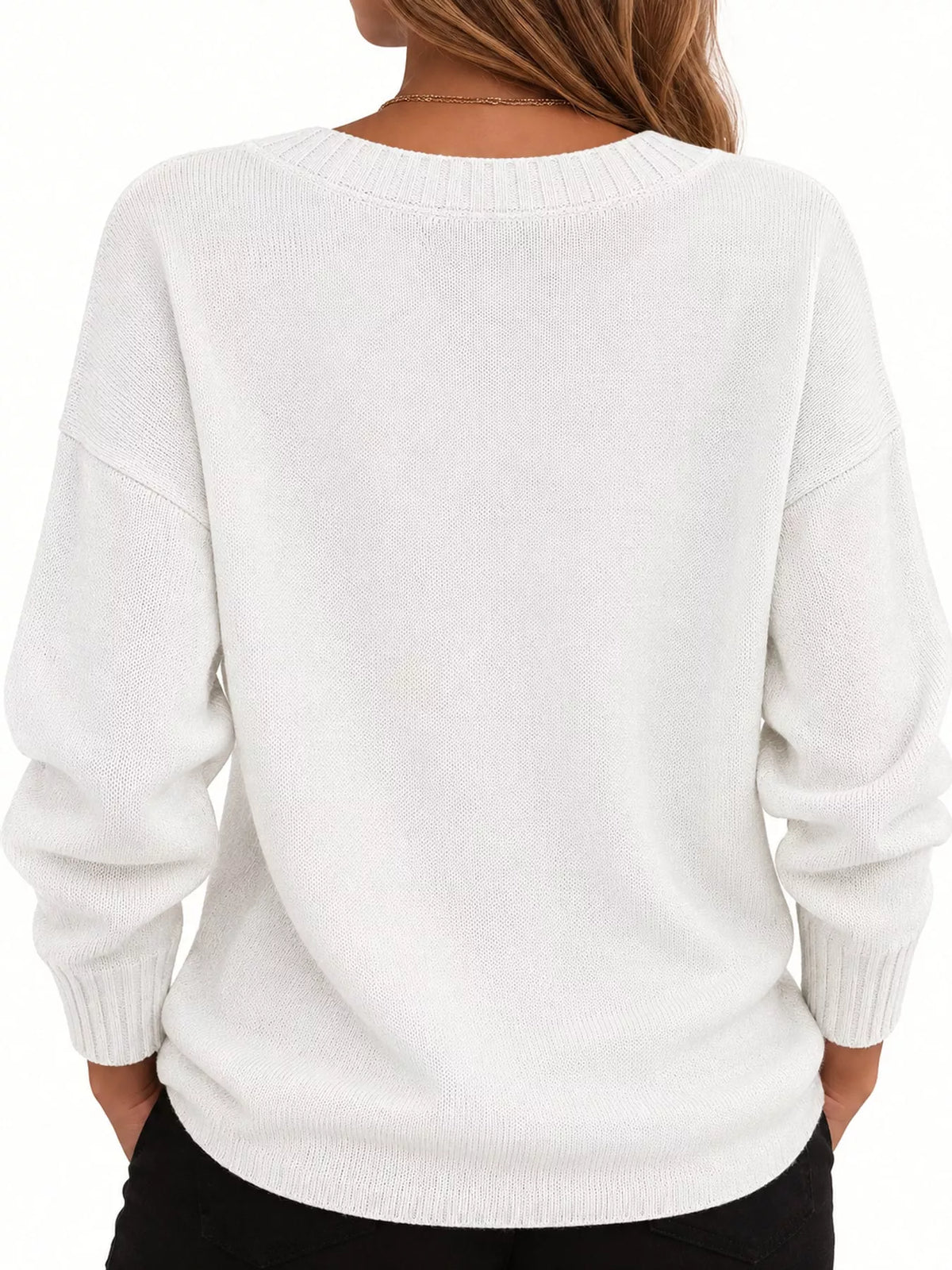 V-neck sweater, white back