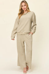 Trendsi Double Take Full Size Texture Long Sleeve Top and Pants Set -