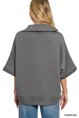 Trendsi Zenana Scuba Collared Short Sleeve Pullover -