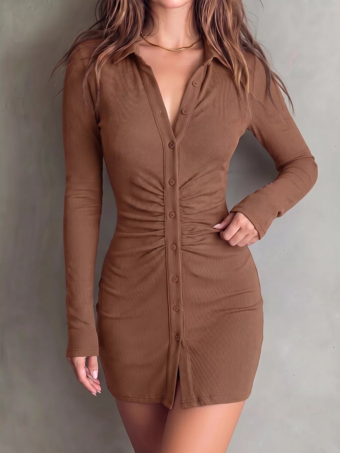 Trendsi Button-Down Bodycon Mini Dress -