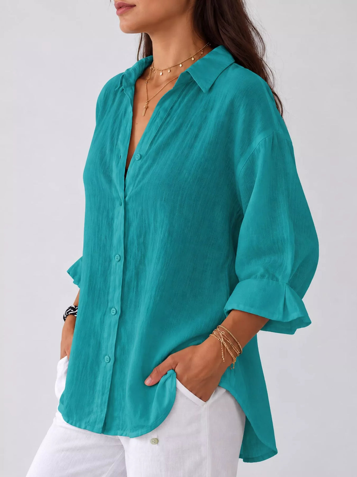 Teal loose fit tie back shirt