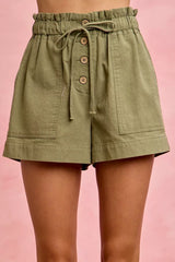Trendsi SO ME Paper Bag Patch Pocket Drawstring Twill Shorts -