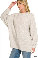 Trendsi Zenana Oversized Round Neck Exposed Seam Melange Sweater -