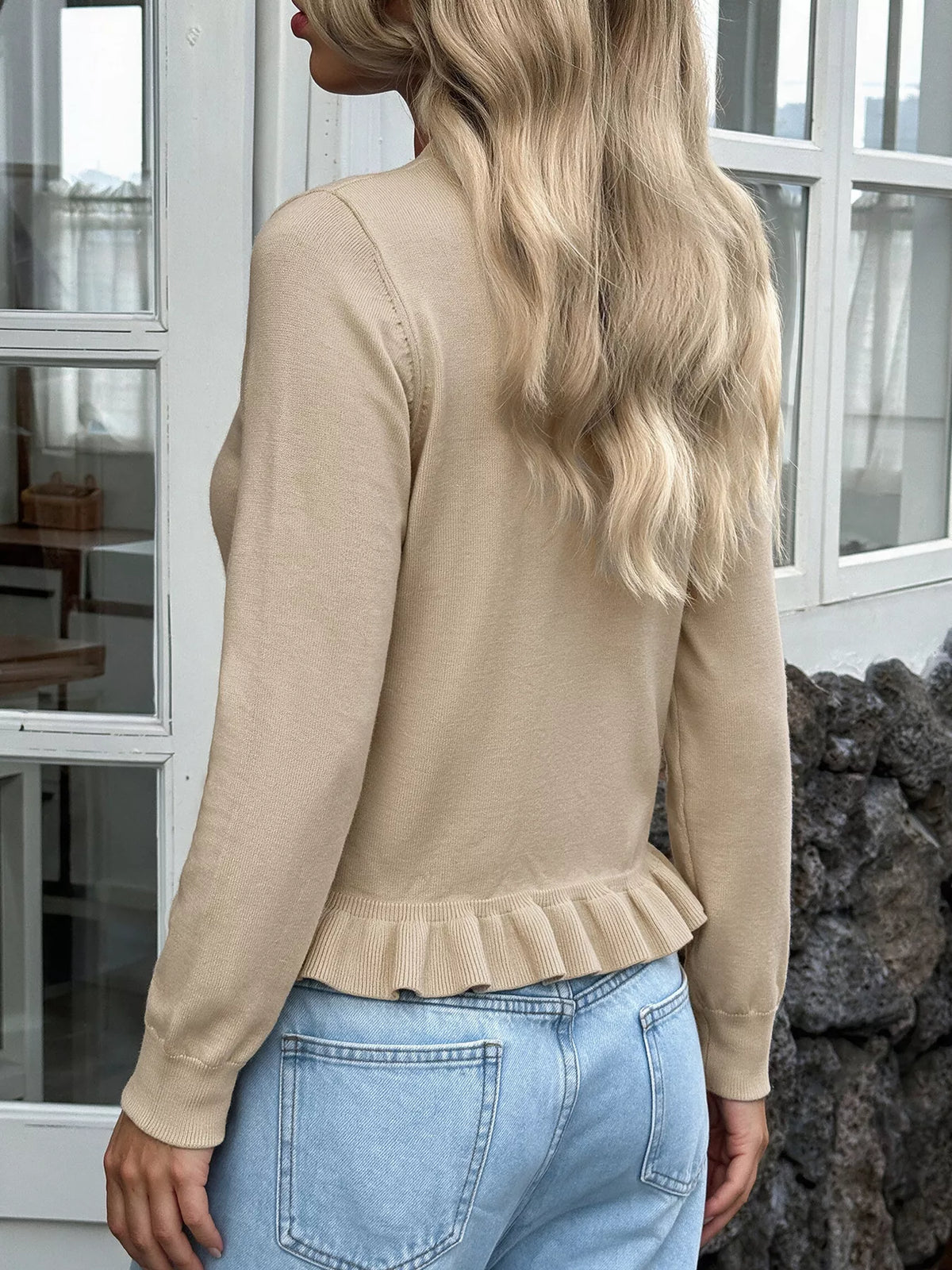 Trendsi Ruffle Hem Button-Up Cardigan -