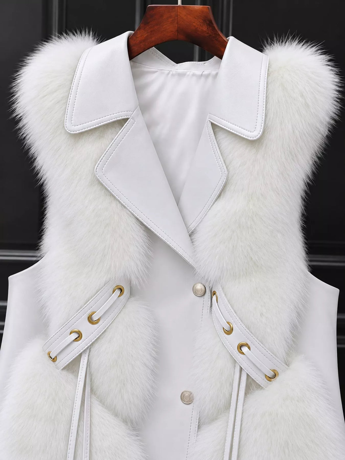 Faux Fur Snap Down Vest Coat in white