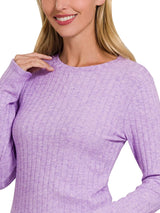 Trendsi Zenana Ribbed Long Sleeve Round Neck T-Shirt -