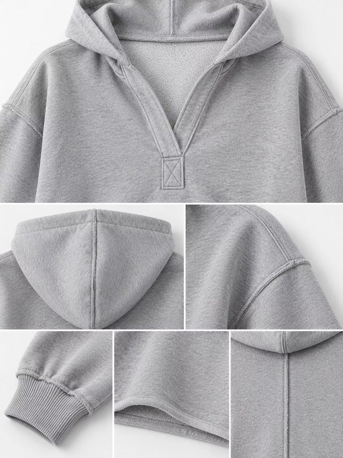 Cropped hoodie, light gray detail collage