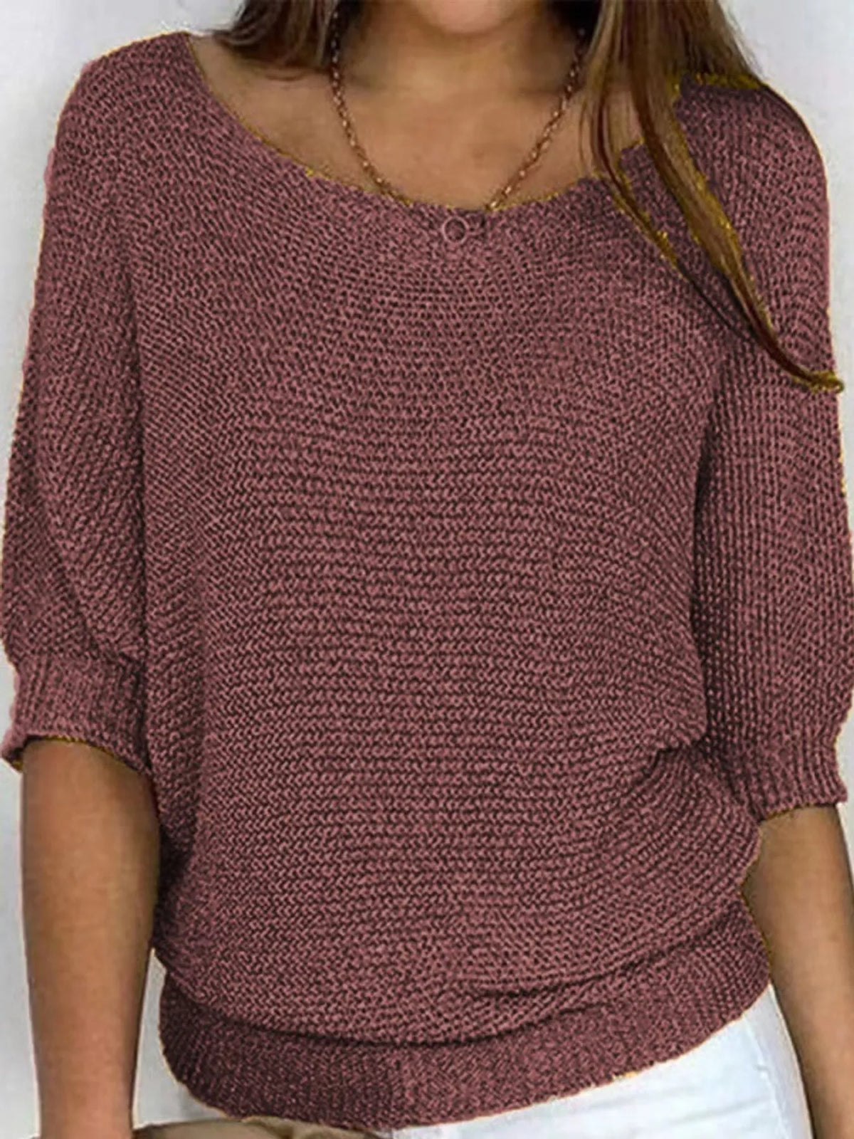 Dark brown three-quarter sleeve sweater