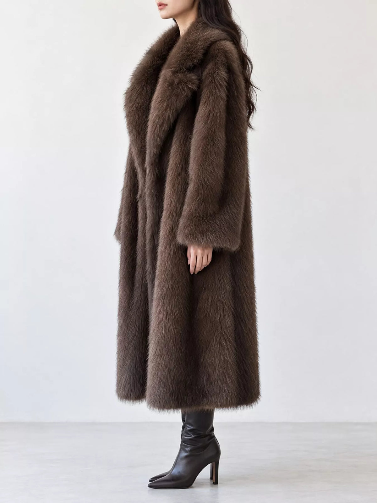Faux Fur Longline Coat in brown