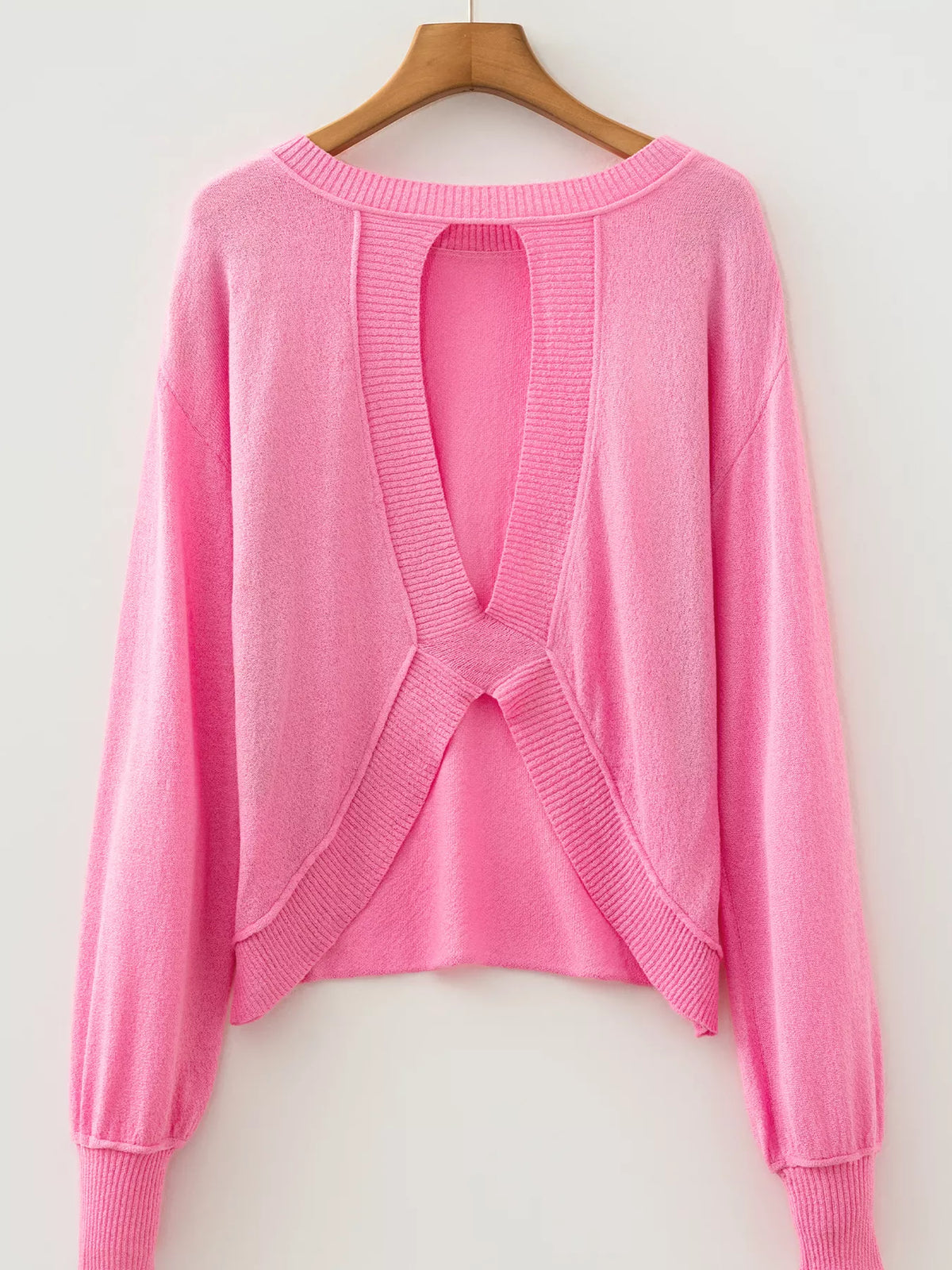 Drop-shoulder round-neck long sleeve backless sweater
