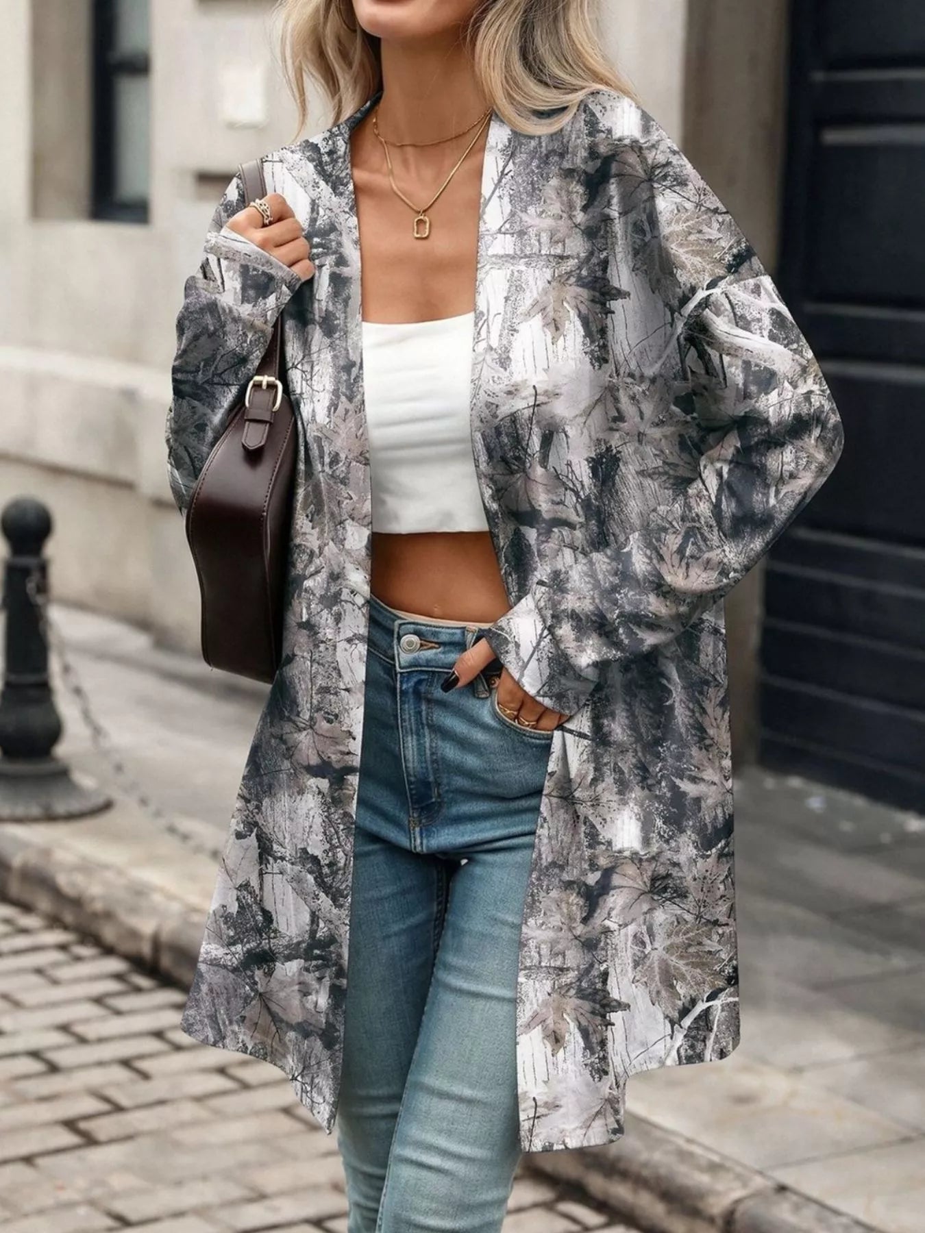 Trendsi Printed Open Front Cardigan -