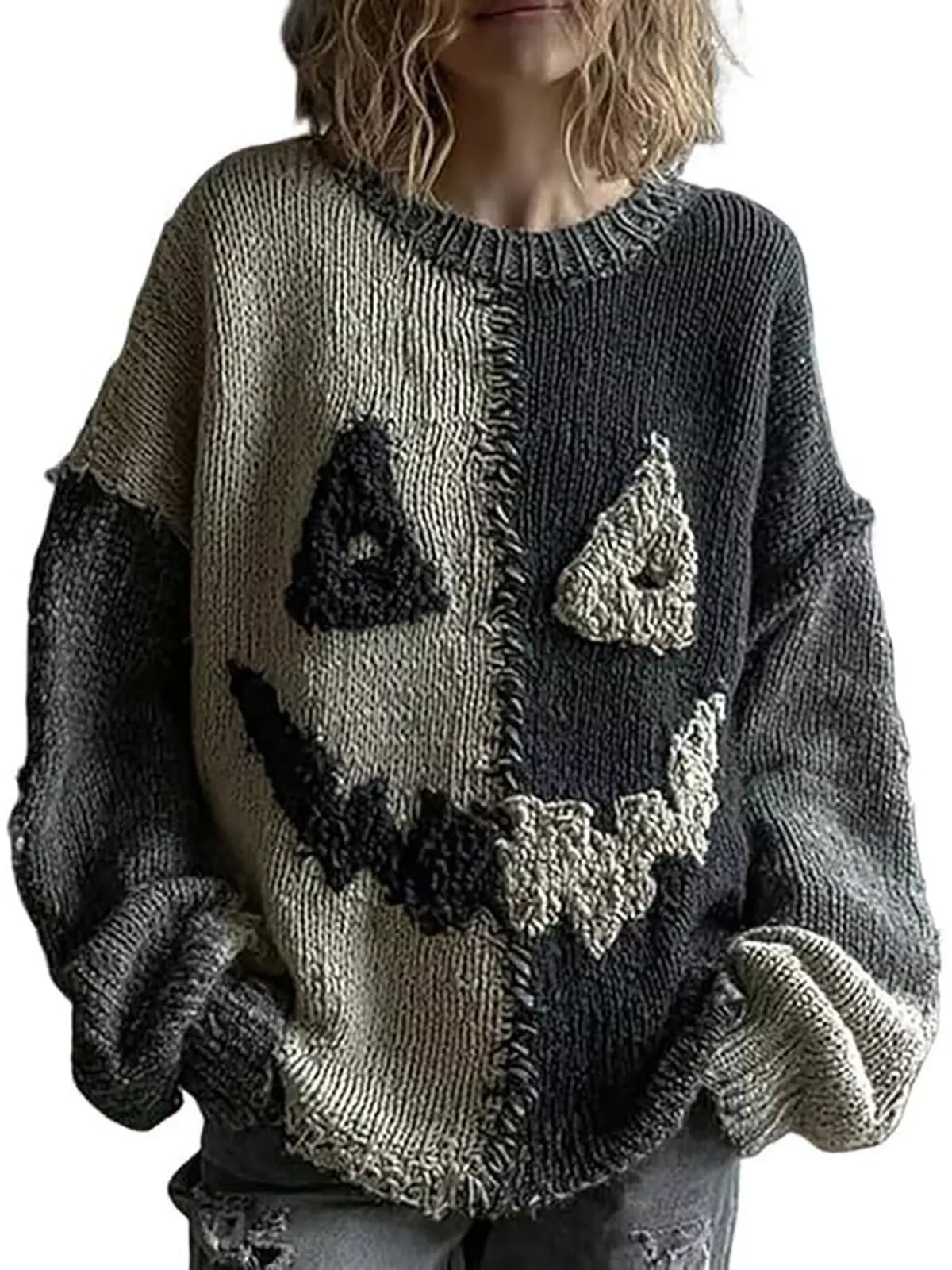 Sage color-block oversized drop-shoulder sweater