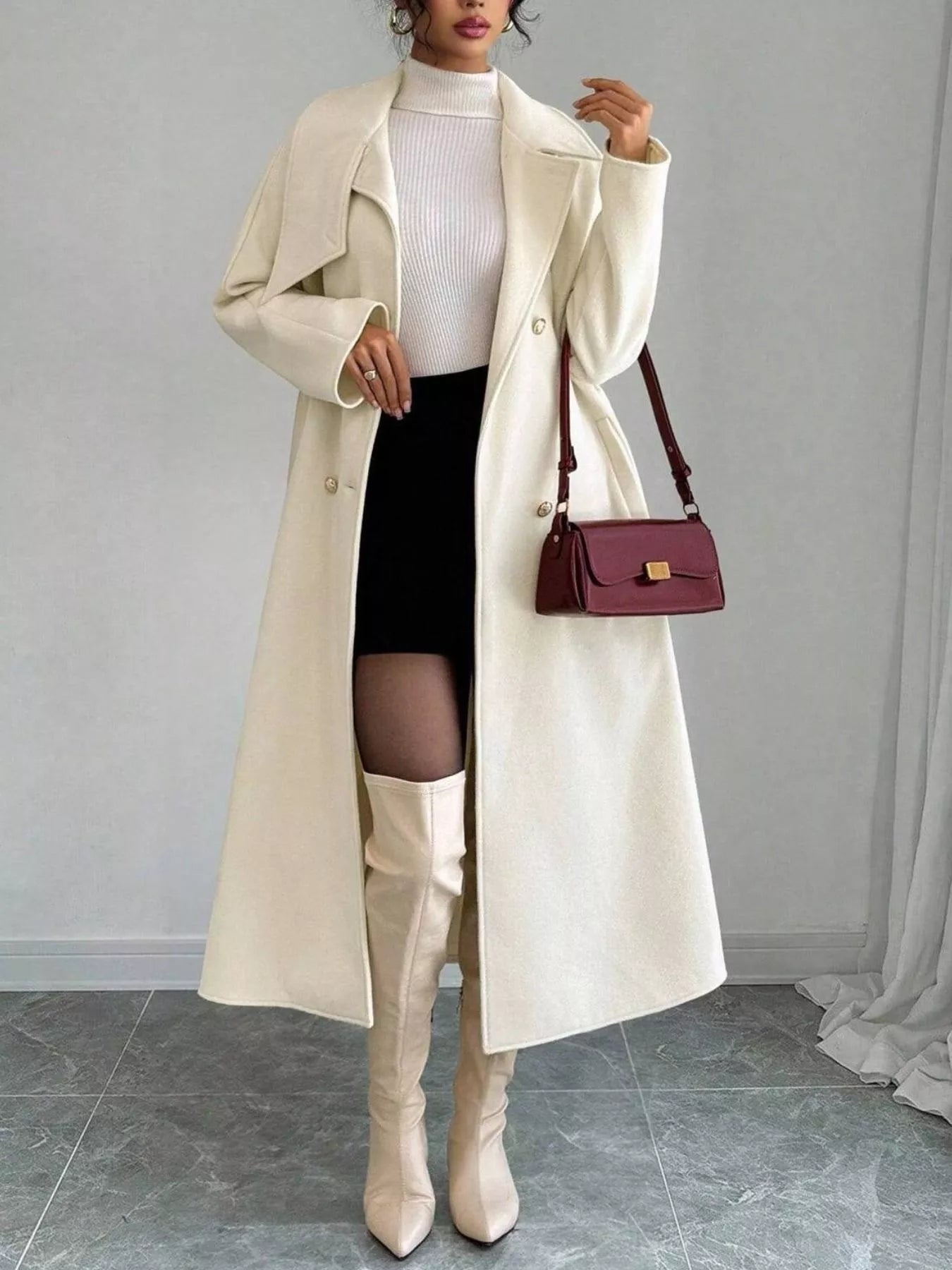 Trendsi Double-Breasted Longline Coat -