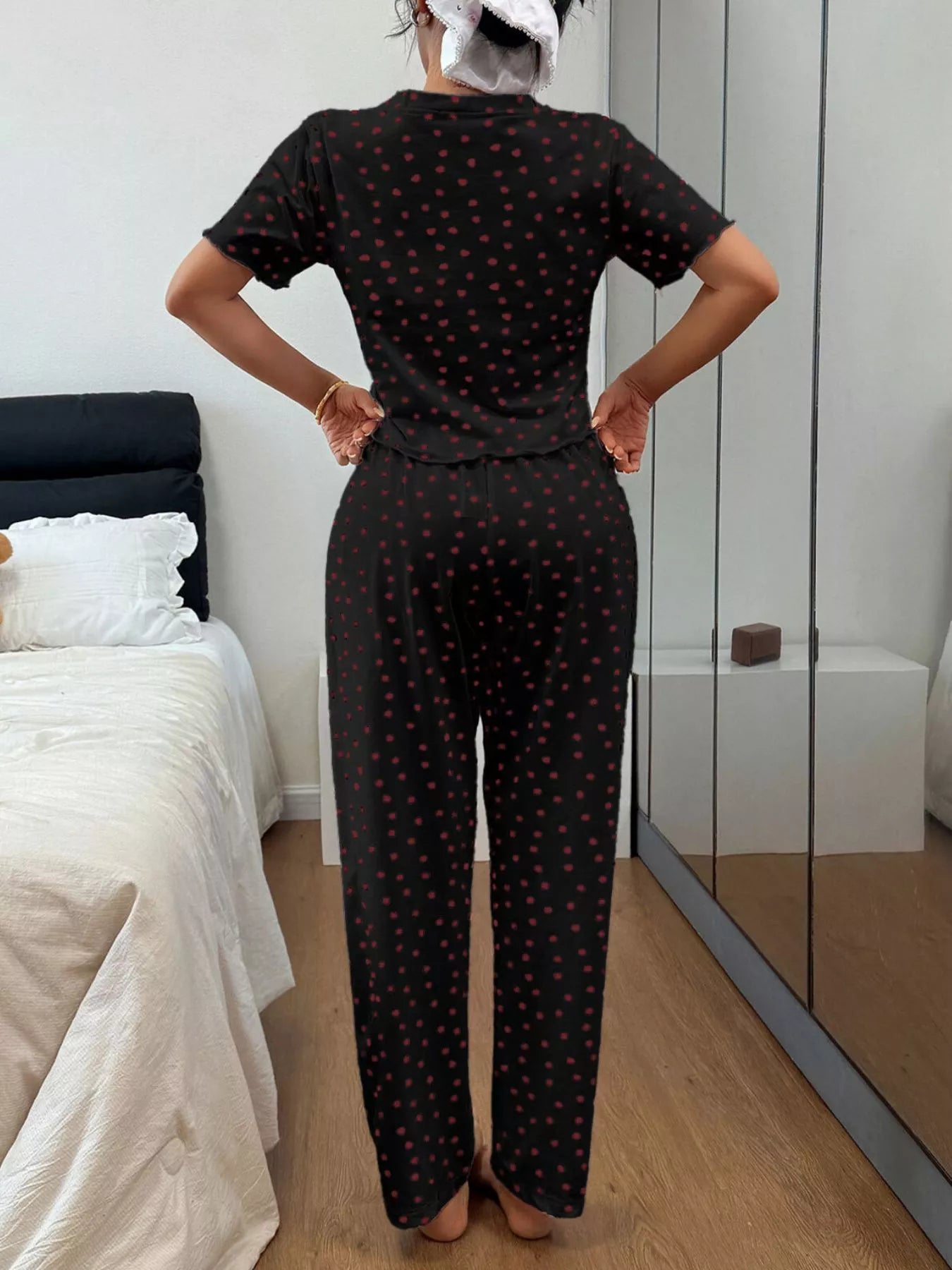 Trendsi Polka Dot Short Sleeve Top and Shorts Set -