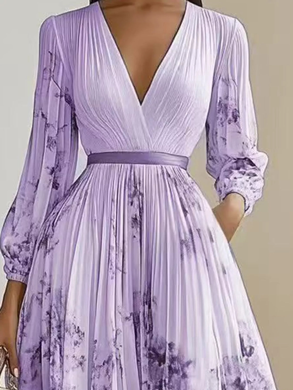 V-neck long sleeve maxi dress, construction and design details