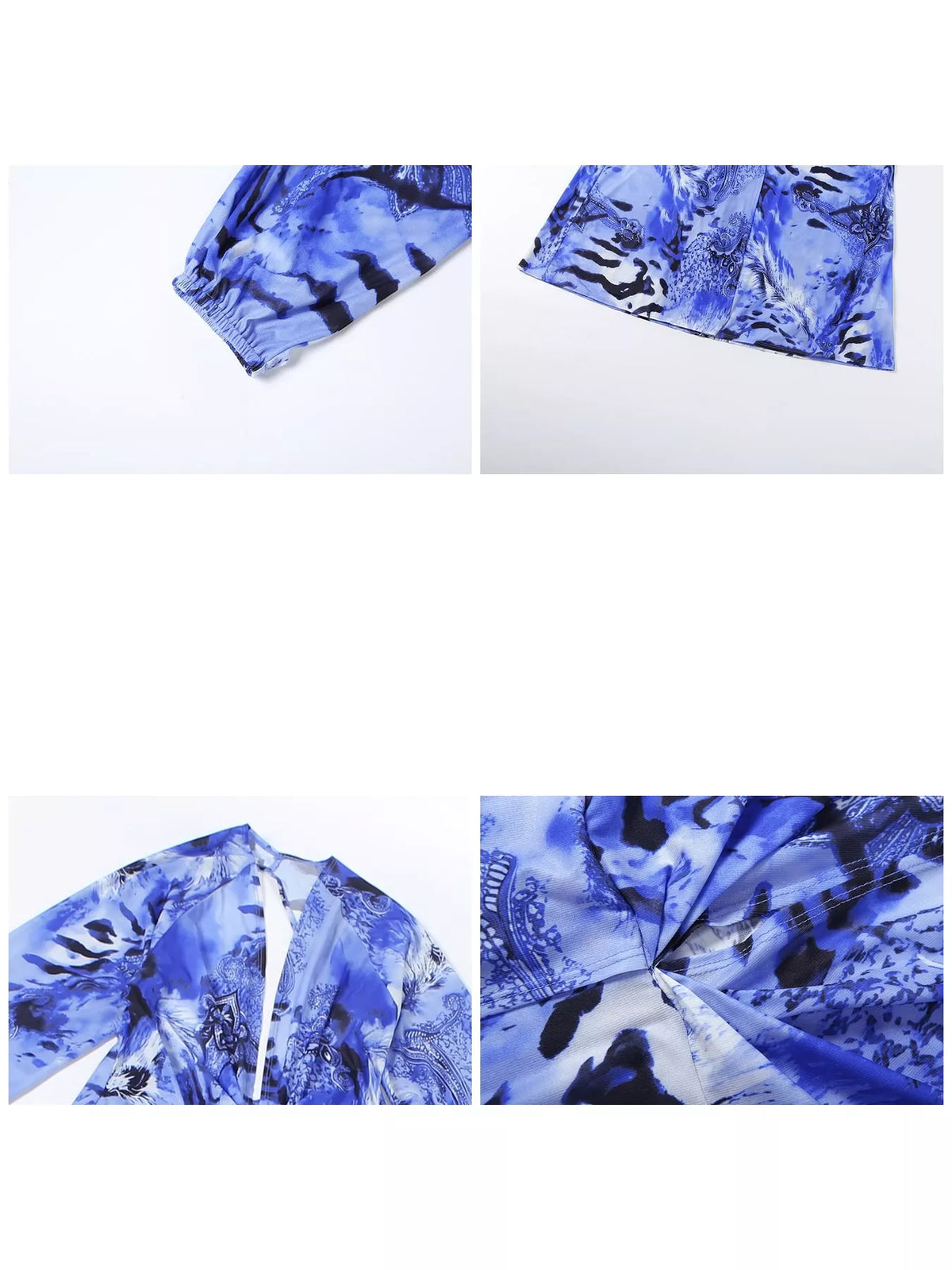 Printed maxi dress, blue detail collage