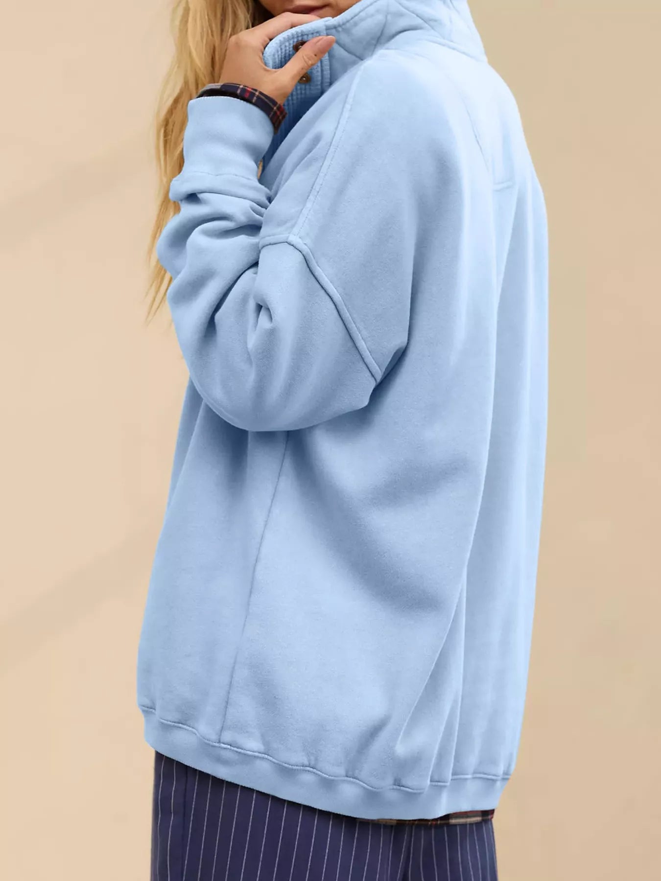 Trendsi Half Snap Dropped Shoulder Sweatshirt -