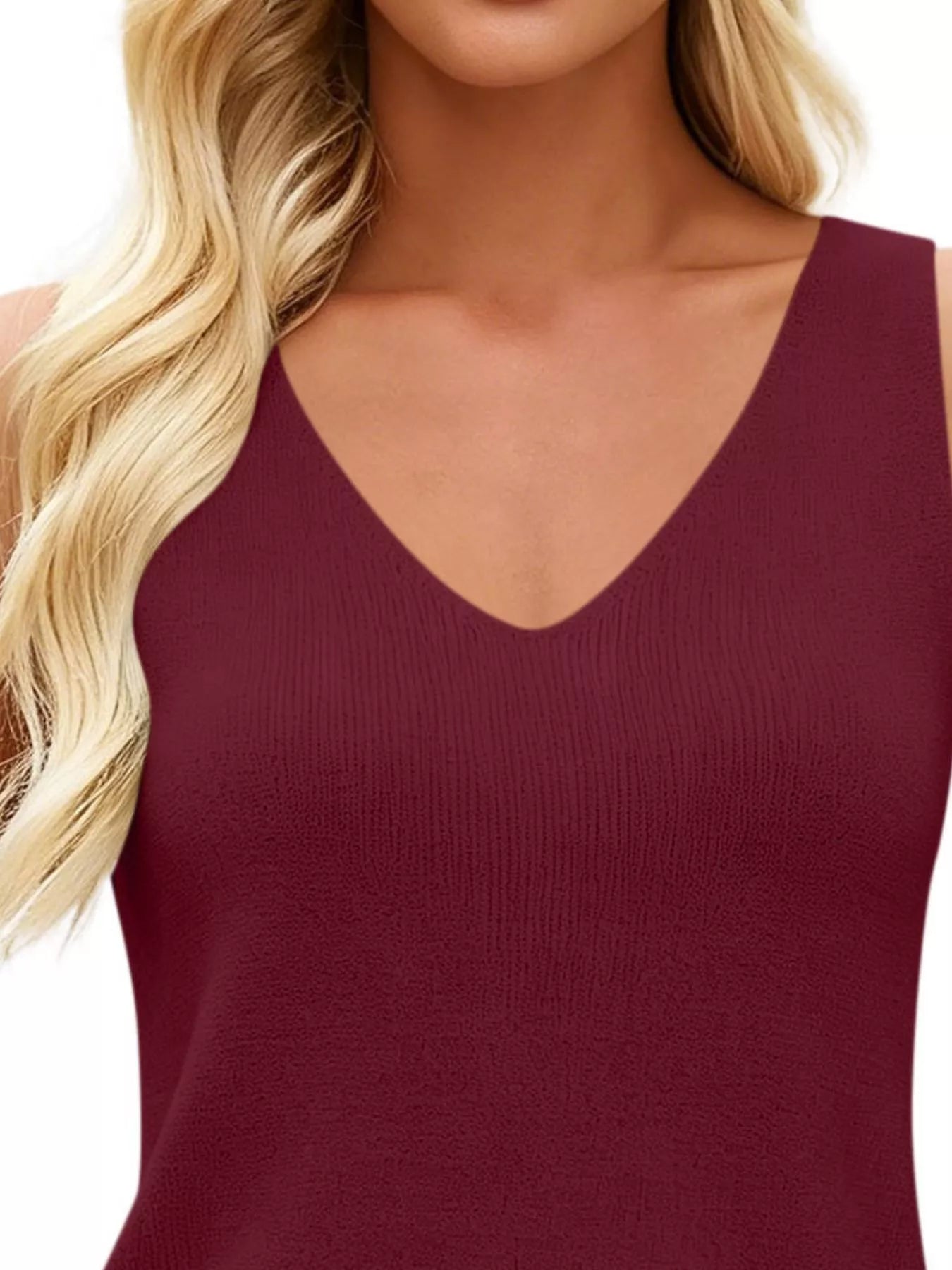 Trendsi V-Neck Ribbed Knit Tank Top -