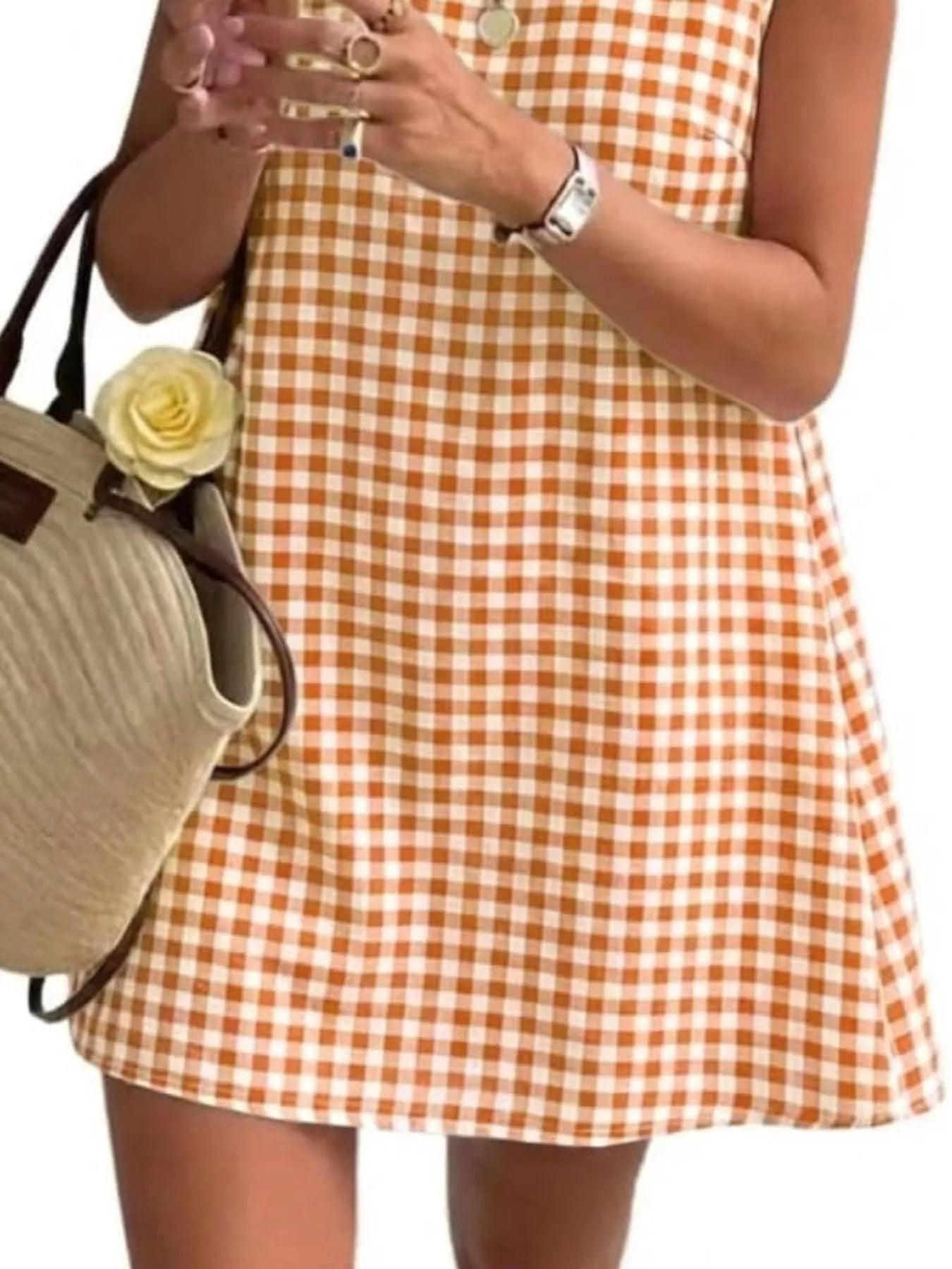 Trendsi Gingham Sleeveless A-Line Mini Dress -