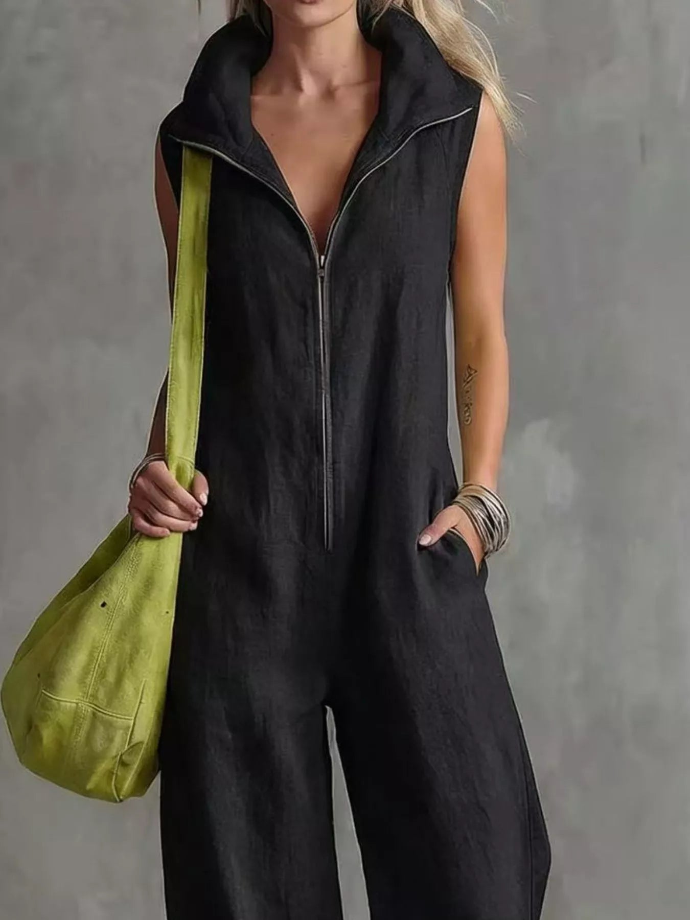 Trendsi Full Size Zip Front Sleeveless Jumpsuit Plus Size -