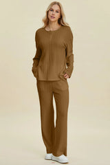 Trendsi Double Take Full Size Cable-Knit Long Sleeve Top and Pants Set -