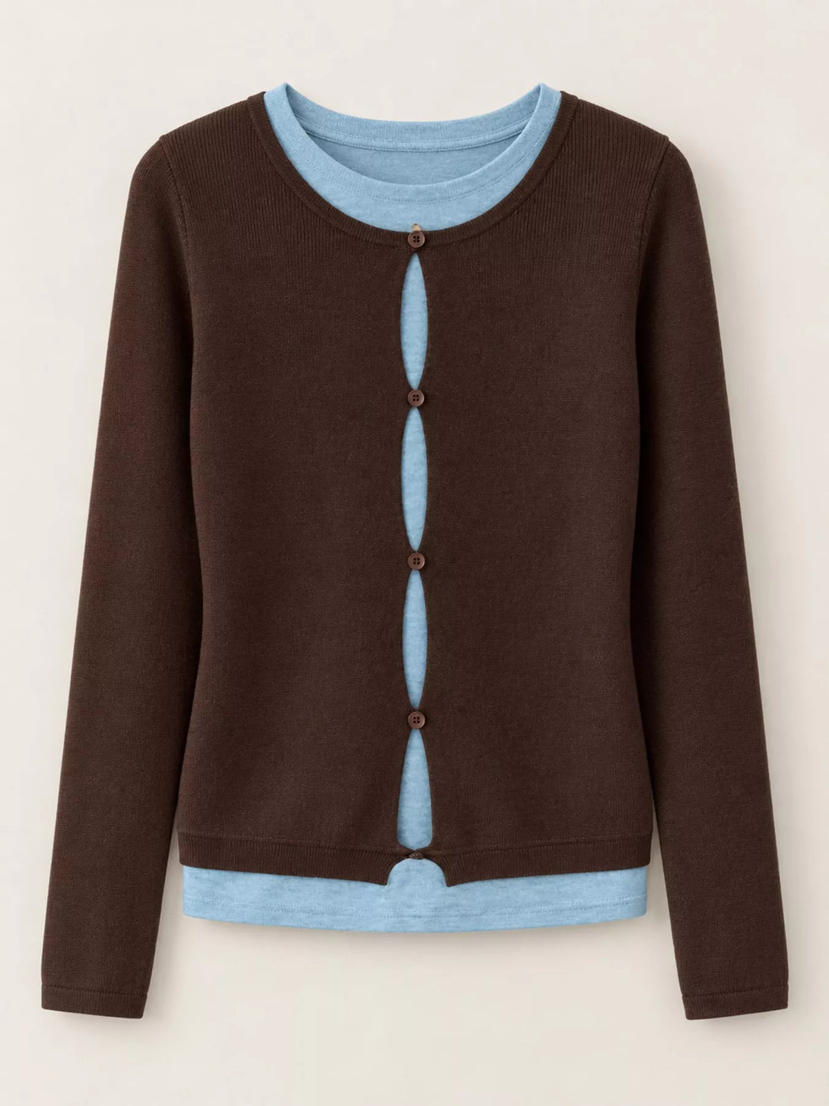 Layered knit top, brown flat lay
