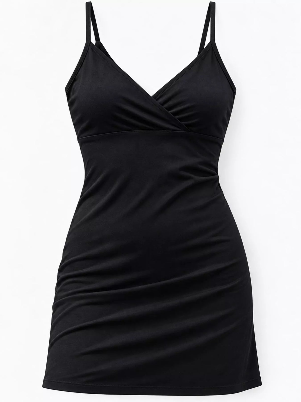 Women's Spaghetti Strap Mini Dress in black — flat lay view