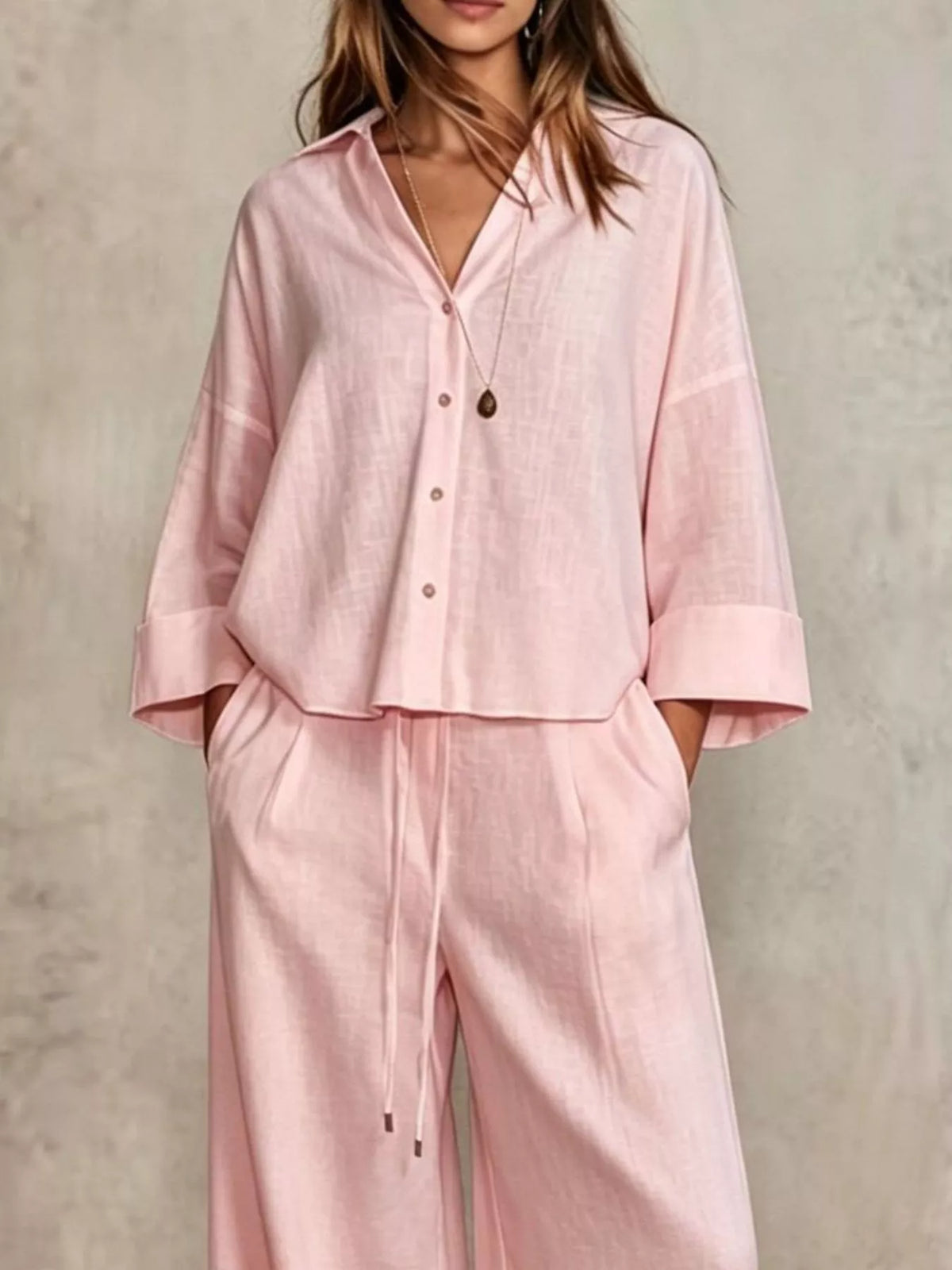 Shirt and pants set, pink shirt detail