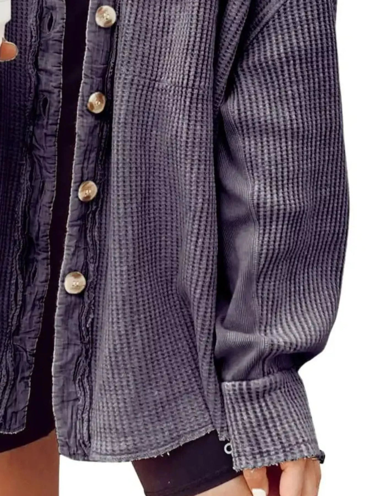 Trendsi Oversized Waffle Knit Button-Up Jacket -