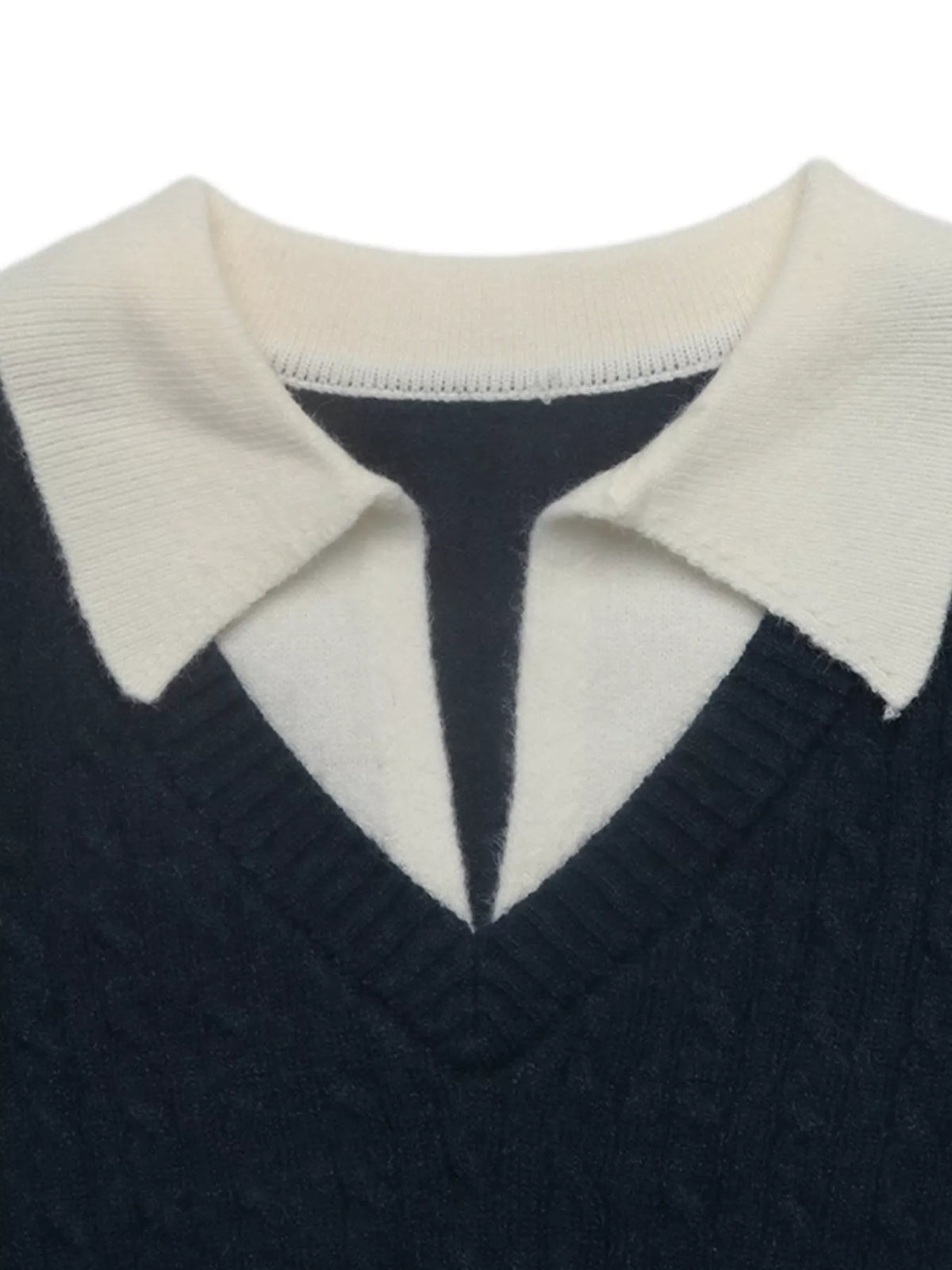 Trendsi Cable Knit Contrast Collar Sweater -