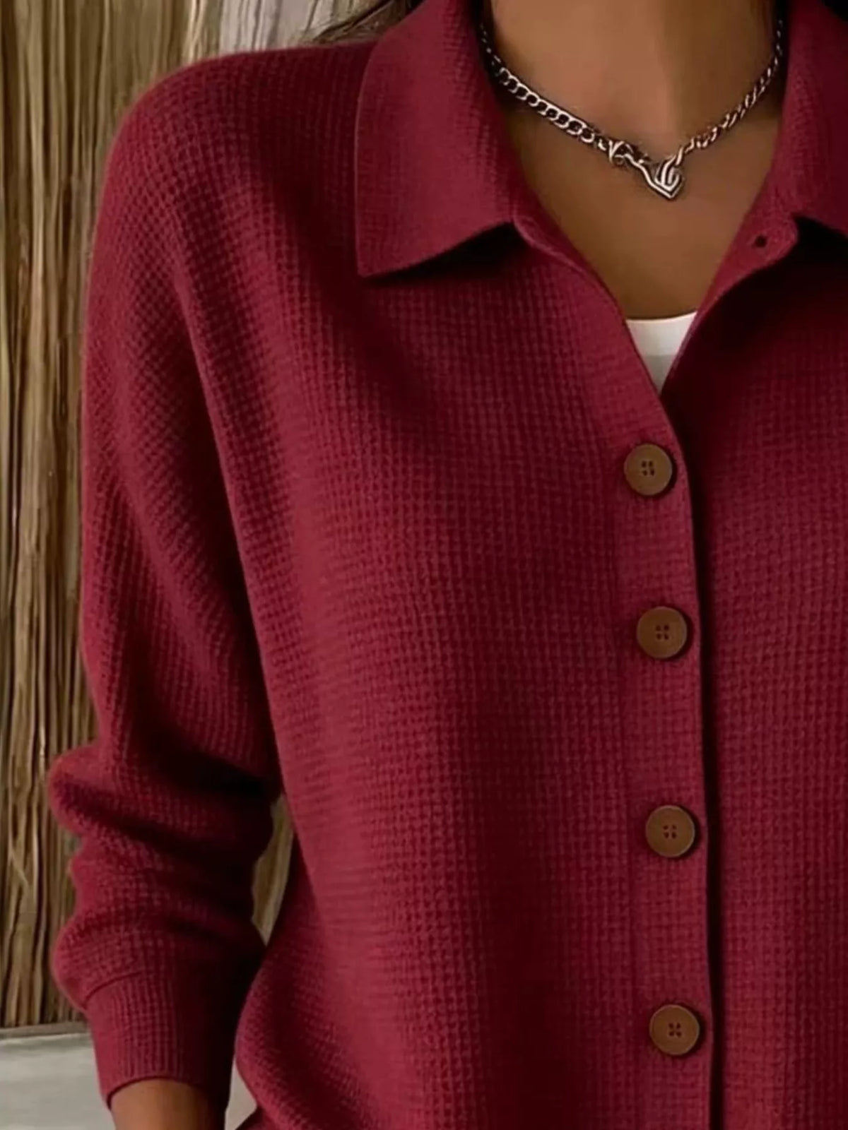 Waffle Knit Button-Down Shirt — construction details