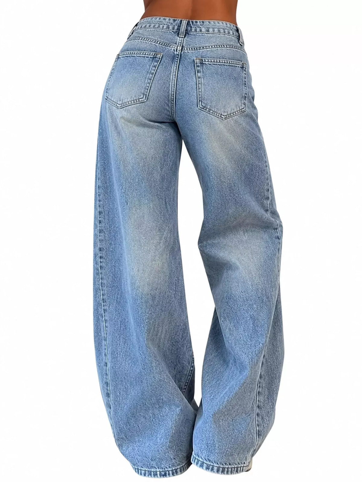 Wide-Leg Vintage Wash Jeans in vintage blue, back view