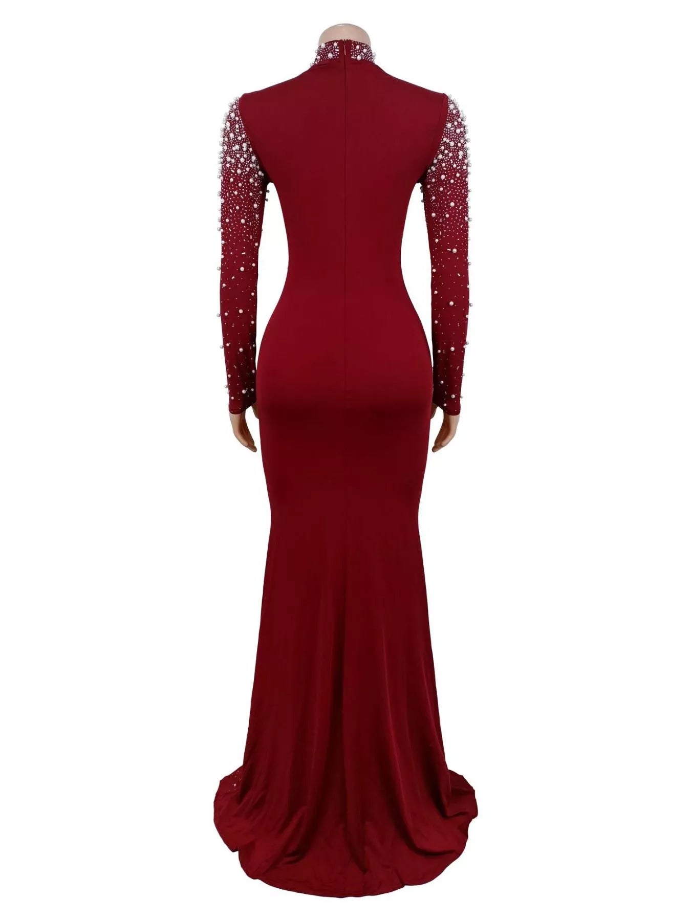 Trendsi Rhinestone Long Sleeve Mermaid Maxi Dress -