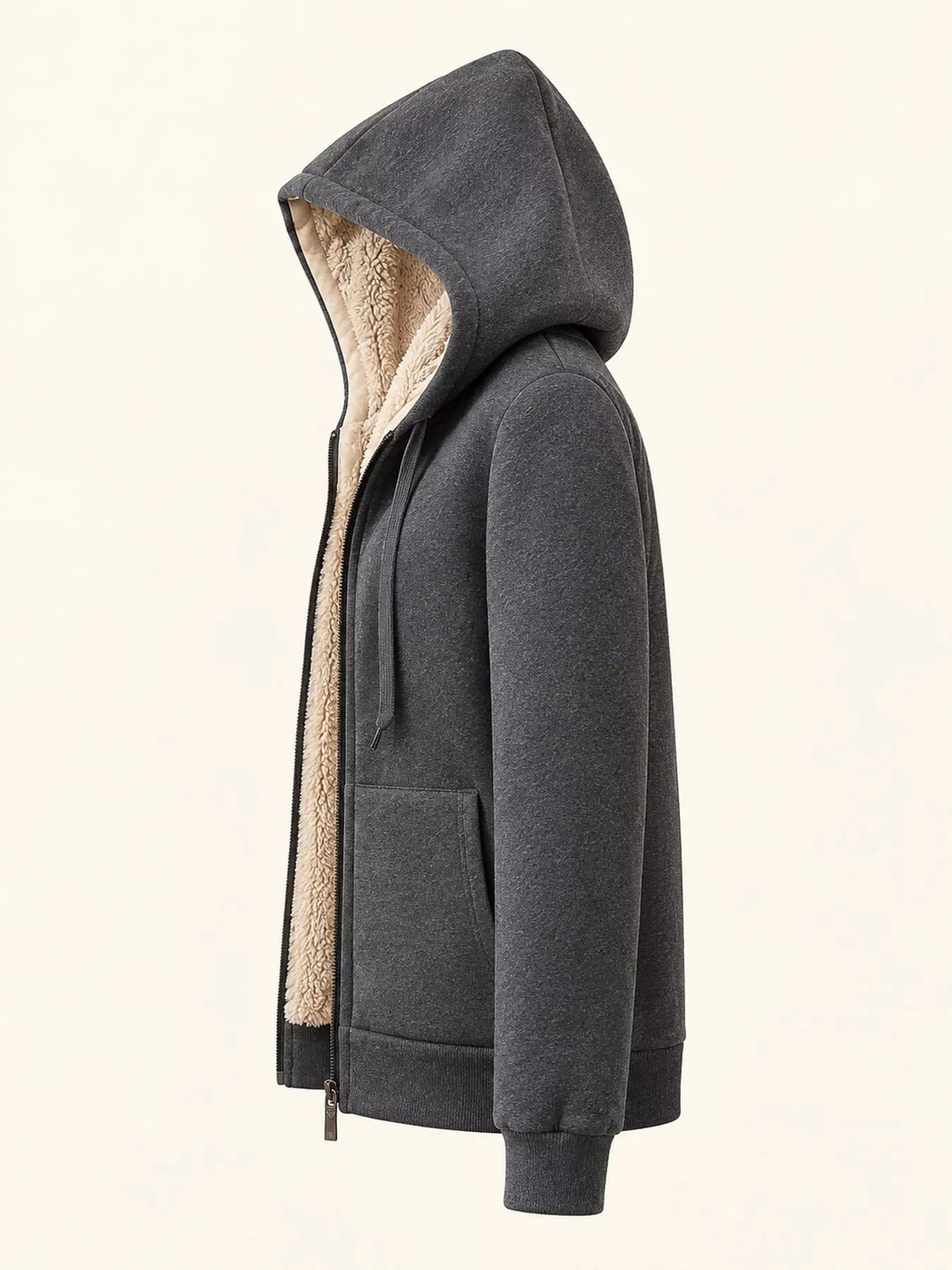 Fleece-Lined Thermal Zip-Up Hoodie in dark gray, side view